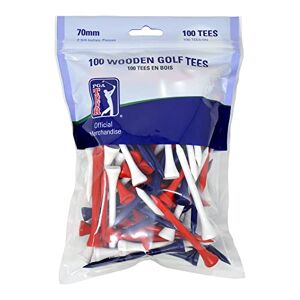 PGA TOUR Unisex – Erwachsene, Rot/Weiß/Blau Golf-Tees aus Holz, 7 cm, 100 Stück, Einheitsgröße