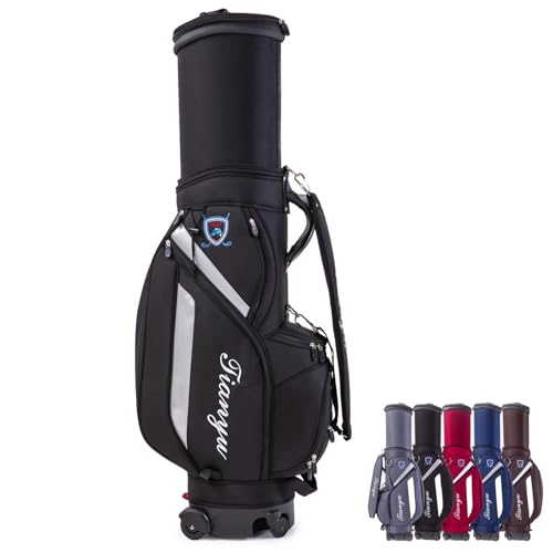 ZJ HOME Golftas voor mannen en vrouwen, standaard golftas met meerdere zakken, lichtgewicht golftas met wieltjes (Size : Black)