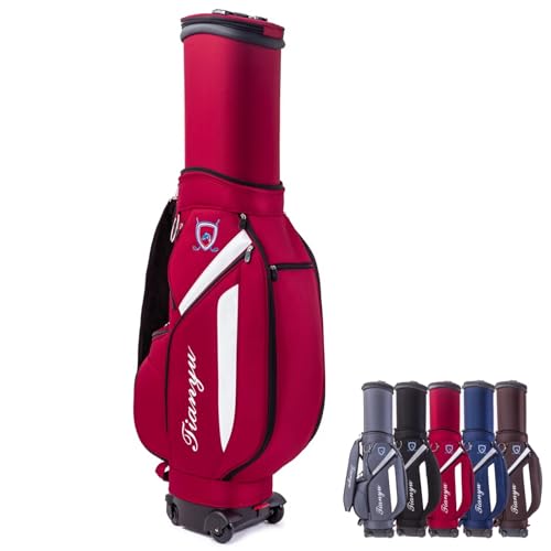 ZJ HOME Golftas voor mannen en vrouwen, standaard golftas met meerdere zakken, lichtgewicht golftas met wieltjes (Size : Rouge)