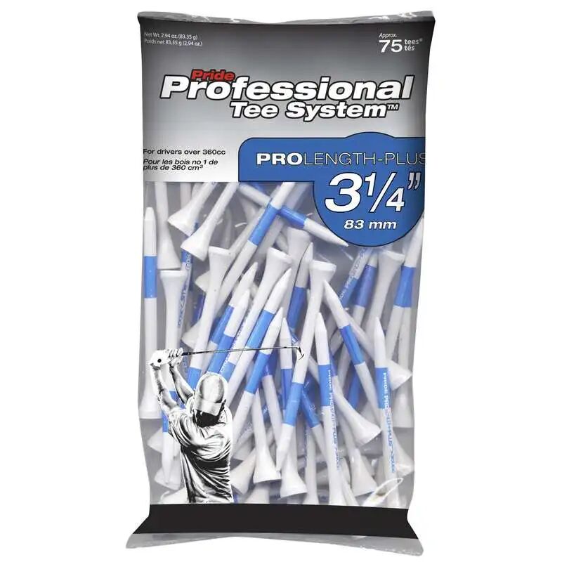 Pride Professional Tee System Golf Tees 3 1/4 (83 Mm) White-75 Pack