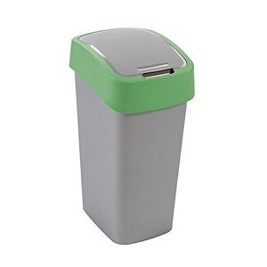 Proregal Abfallbehälter mit Schwing-/Klappdeckel   50 Liter Fassungsvermögen   Silber/Grün