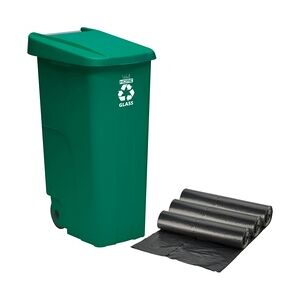 WellHome Recycle-Abfallbehälter 110L Glasabfallbehälter mit 30 Kunststoff-Müllsäcken in der Farbe Grün.