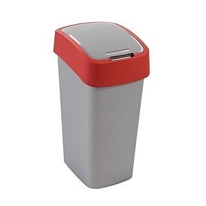 Abfallbehälter mit Schwing-/Klappdeckel   10 Liter Fassungsvermögen   Silber/Rot