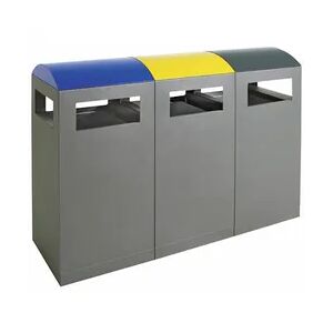 PROREGAL Abfallbehälter für Außenbereiche mit verzinktem Innenbehälter, 3x90L, HxBxt 106x135x45cm, Brandschutzklasse A1, Anthrazitgrau/Blau/Gelb