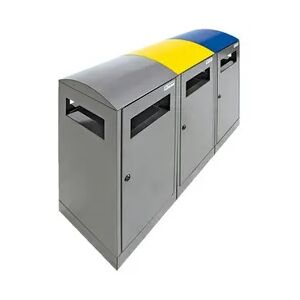 PROREGAL Abfallbehälter für Außenbereiche mit verzinktem Innenbehälter, 3x40L, HxBxt 81,5x105x35cm, Brandschutzklasse A1, Anthrazitgrau/Blau/Gelb