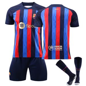 CNMR FC Barcelona hjemmebanesæt 2022/2023 fodboldtrøje 3-delt sæt til børn Voksne zV 22(120-130CM)