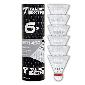 Talbot Torro Talbot-Torro® Badminton Ball Tech 450, 6er Dose, Farbe: Weiß, Geschwindigkeit: Rot/Schnell, Premium-Nylonfederball, Federball Shuttle, Nylonshuttles, für Indoor & Outdoor Federball & Badminton