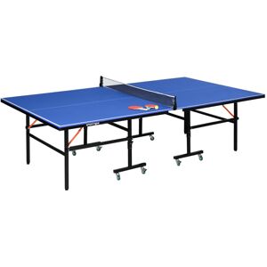 SPORTNOW Table de tennis de table pliable compacte avec 8 roulettes pour intérieur et extérieur 274 x 152,5 x 76 cm bleu