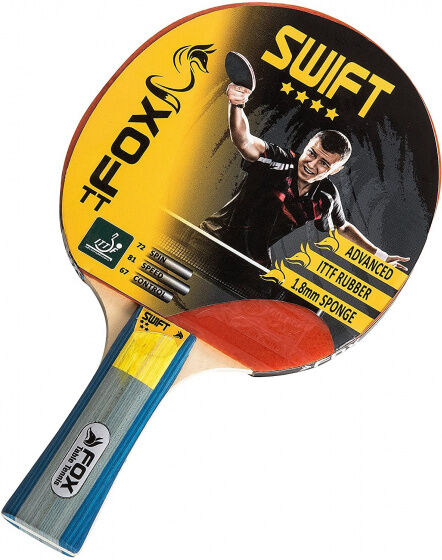 Fox TT tafeltennisbat Swift 4 Star 25,5 cm hout/rubber blauw/rood - Rood,Blauw,Grijs,Geel