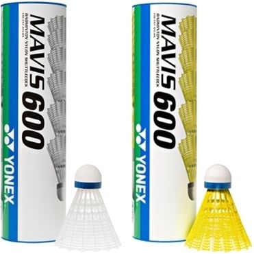 Yonex Mavis 600 10 rør (60 baller) Vit boll - Normalsnabb (Blå rand)