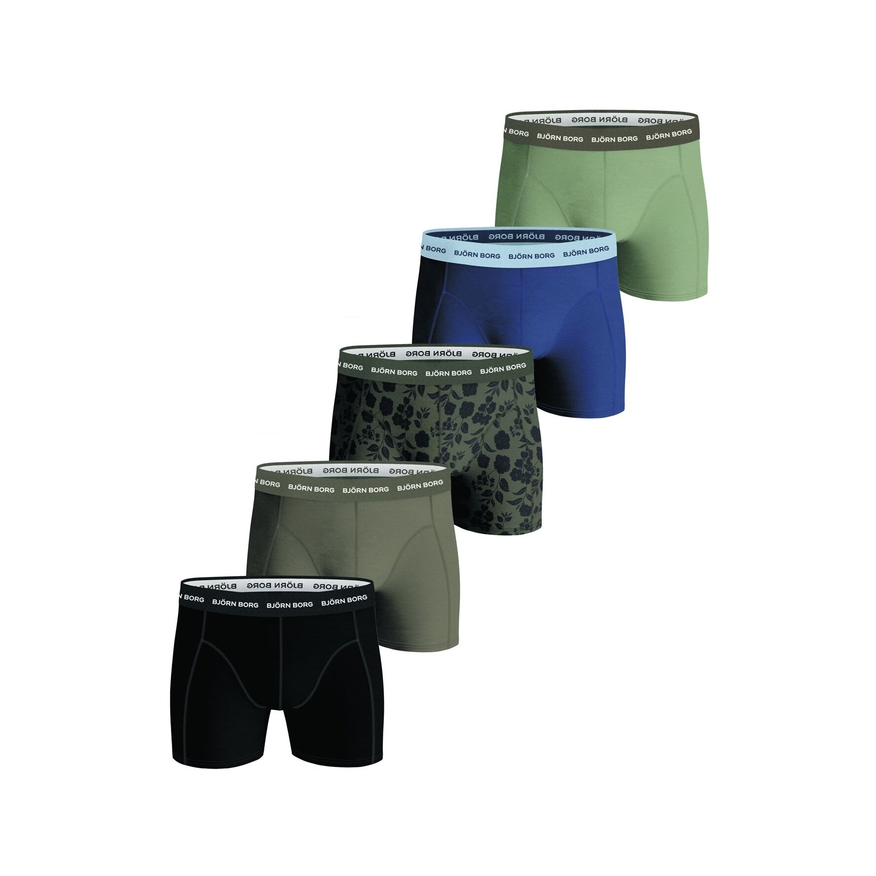 Björn Borg Multi Essantial Shorts Green/Black/Blue 5-Pack XL