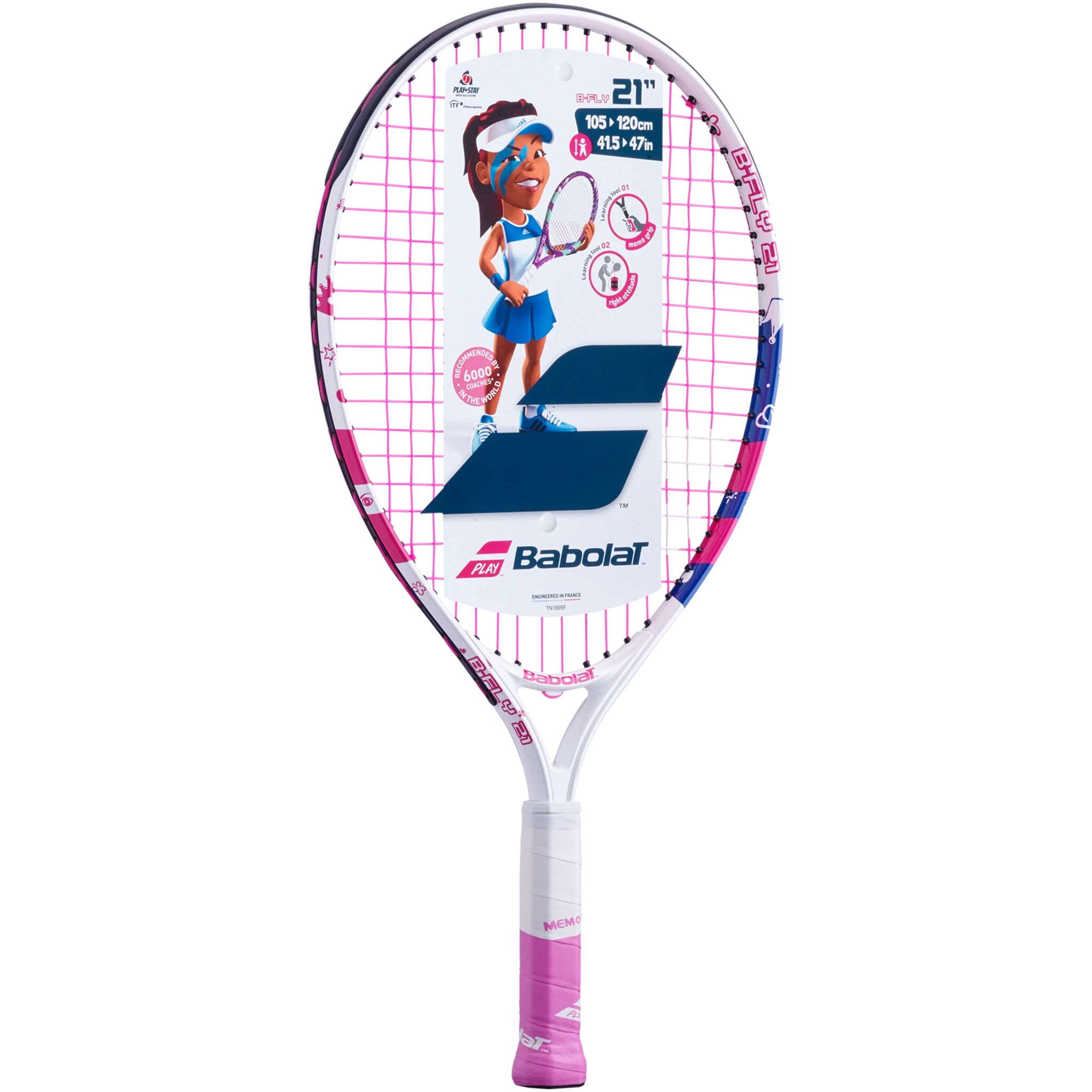 Babolat B`fly 21, tennisracket junior STD White Pink Blue