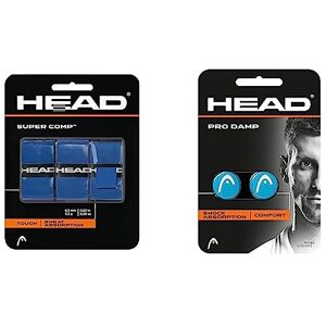 HEAD Unisex's Super Comp Tennis Grip, Blue, One Size & Pro Damp racket dampener 2 pack, Blue