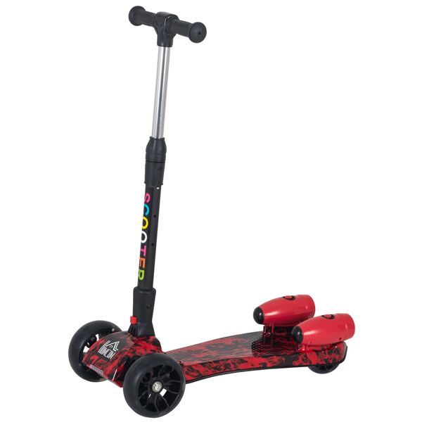 homcom monopattino pieghevole per bambino 3-8 anni con 3 ruote, altezza regolabile 63-81cm, razzo a spruzzo musica luce, rosso