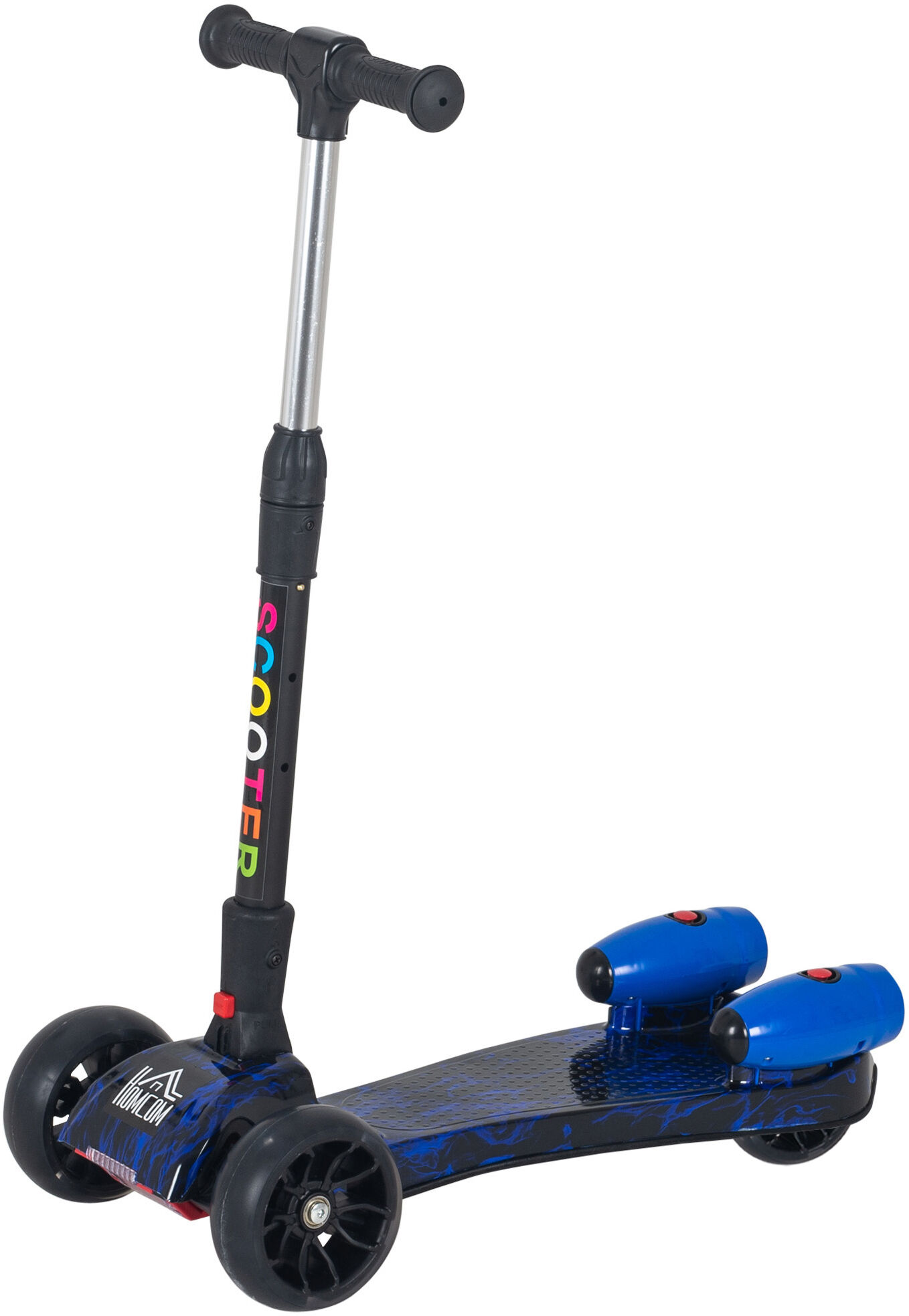 Homcom Monopattino a 3 Ruote per Bambini Piccoli 3-8 Anni, Pieghevole, Regolabile con Musica, Ruote Luminose e Razzi, Blu