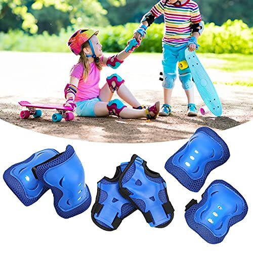 Gavigain Beschermende uitrusting voor kinderen, kinderveiligheidsuitrusting Elleboogbeschermers Pols Kniebeschermers Kind Skateboard Beschermende uitrusting Jeugd Elleboog Kniebeschermers (Blauw)