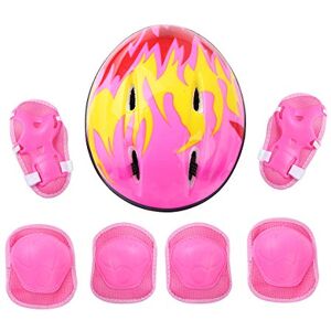 TiaoBug Kids Adjustable Helmet Toddler Helmet Protective Gear with Knee Pads Elbow Pads Wrist Guard Set for Unisex Boys Girls Sport Protection Pink A One Size