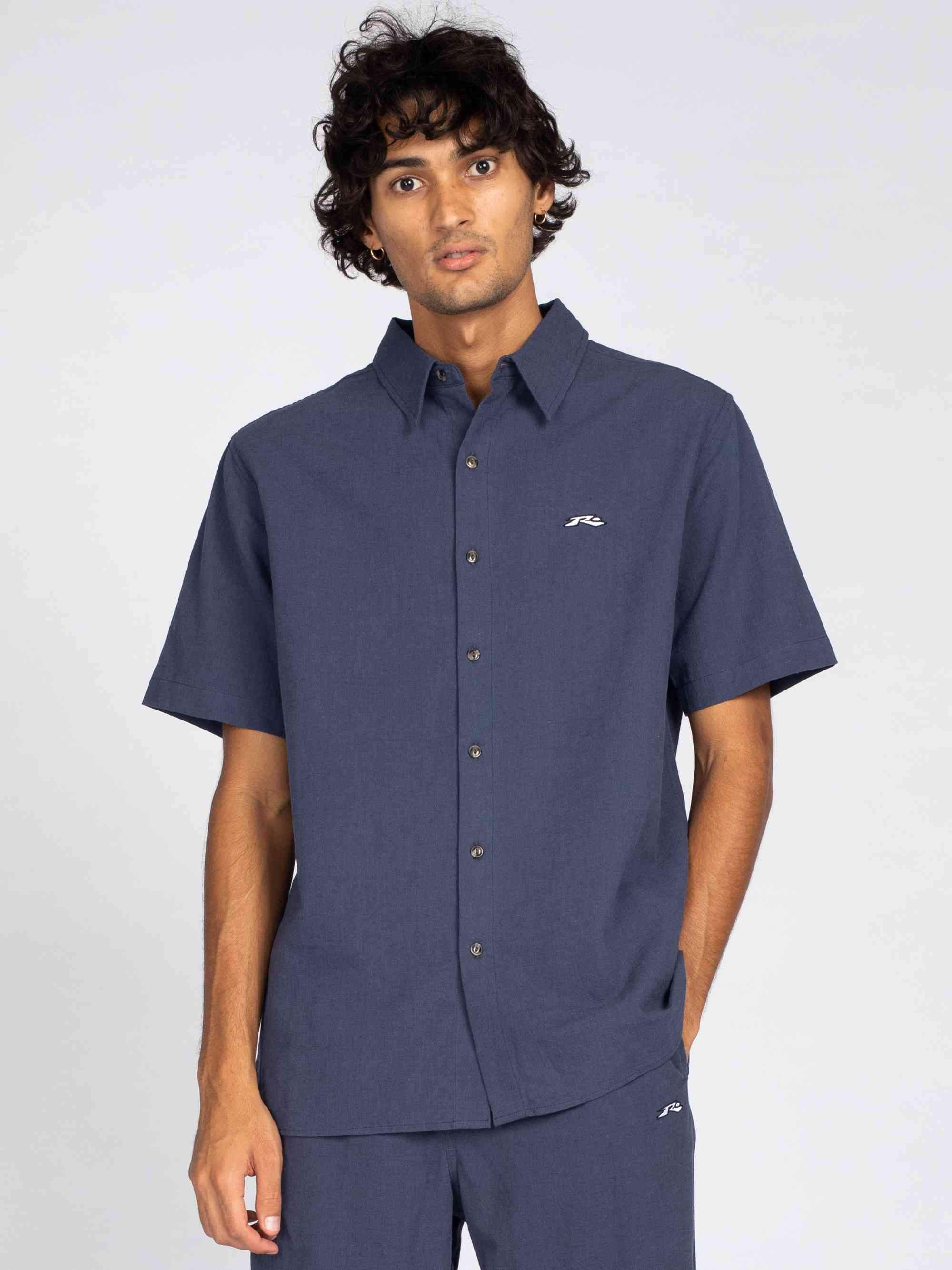 Rusty Undertone Short Sleeve Linen Shirt - Washed Navy Rusty Australia, L / Washed Navy