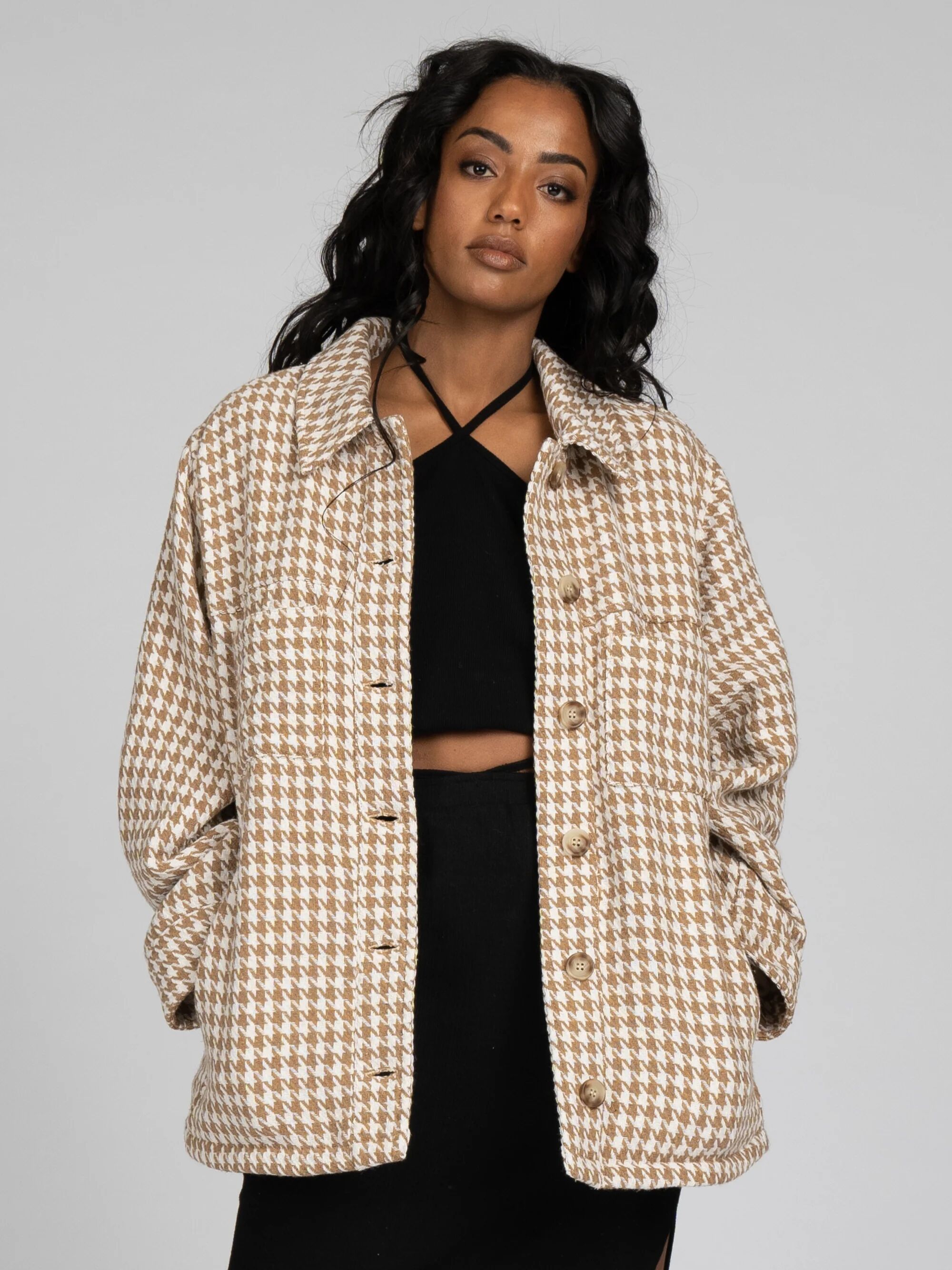 Rusty Check Mate Oversize Jacket Rusty Australia, 8 / Brown