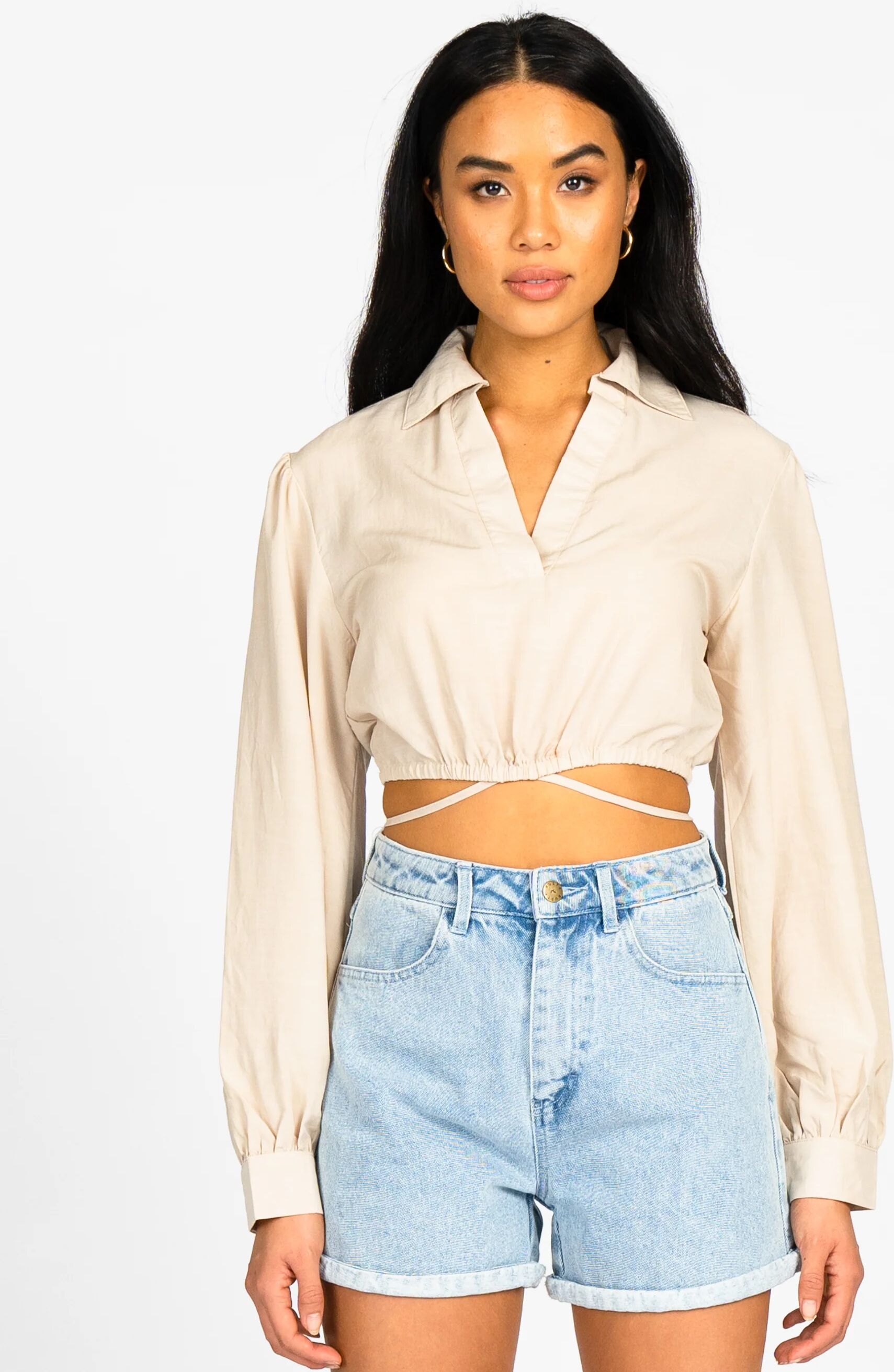 Rusty Day Dreamer Cropped Shirt Rusty Australia, 10 / Latte