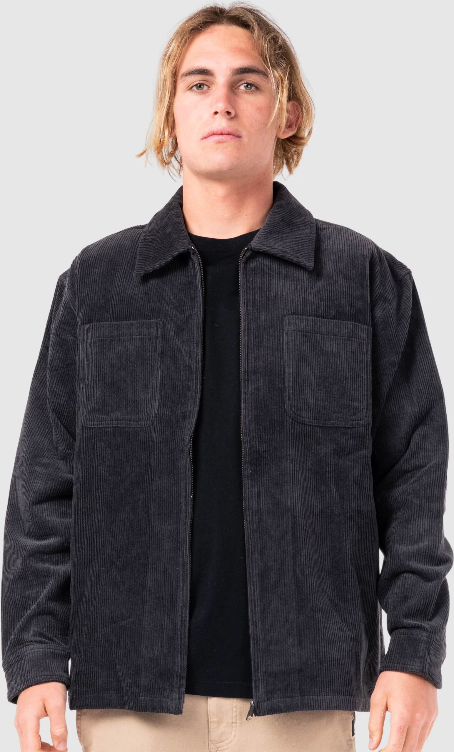 Rusty Coup Cord Long Sleeve Overshirt - Coal Rusty Australia, M / Coal