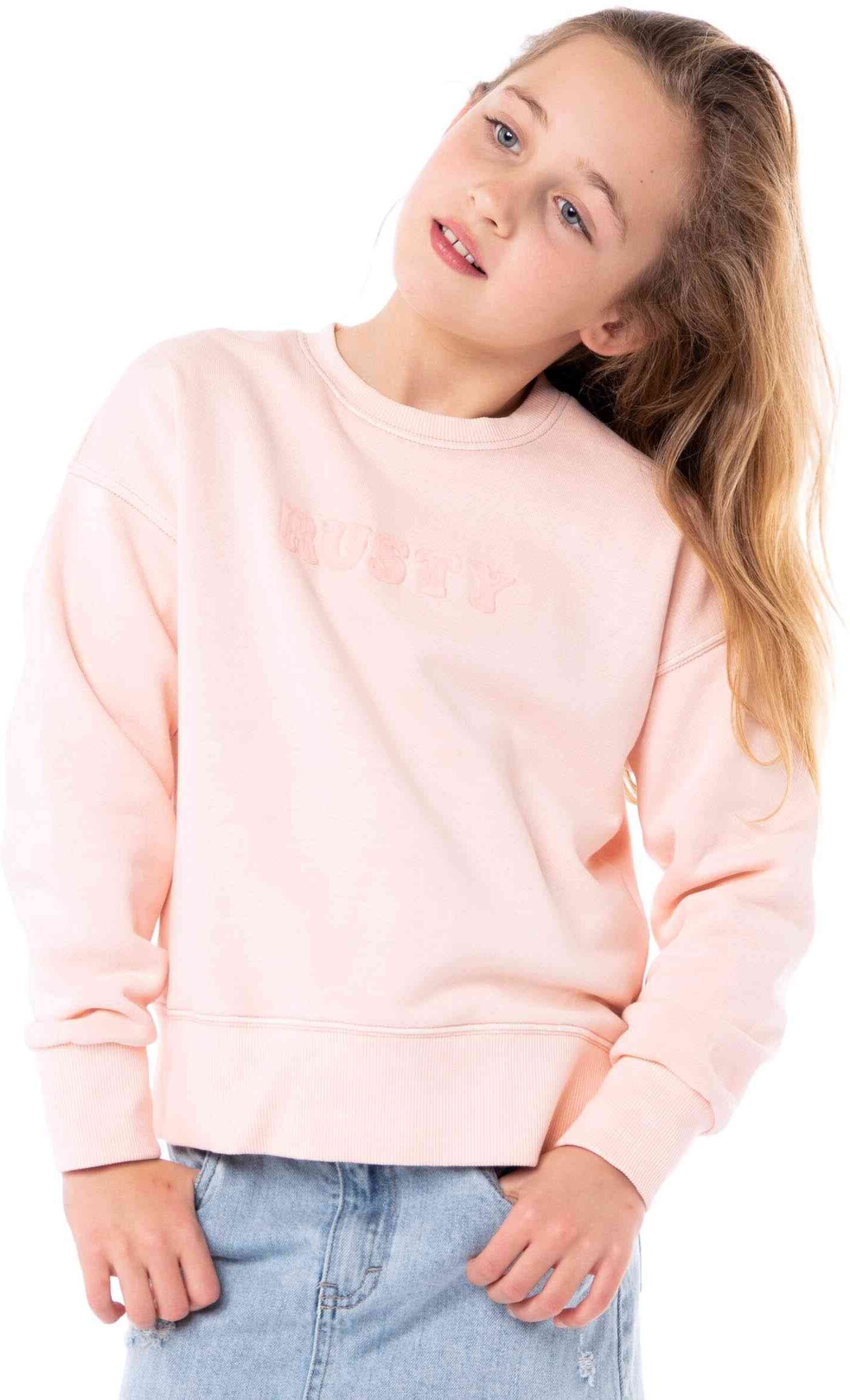 Rusty Sublime Crew Neck Fleece Girls - Rose Cloud Rusty Australia, 8 / Rose Cloud