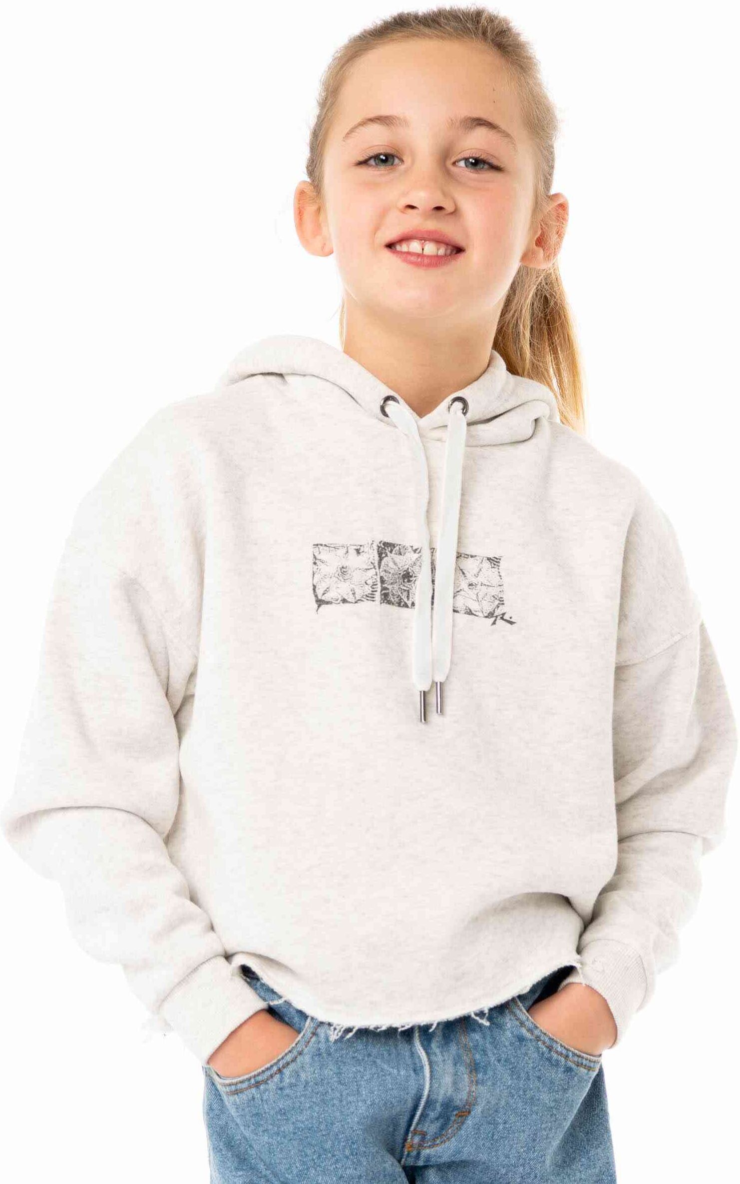 Rusty Out Of Mind Crop Hooded Fleece Girls - White Marle Rusty Australia, 8 / White Marle