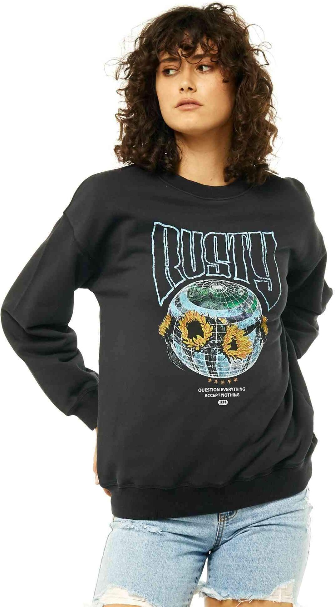 Rusty Worldwide Crew Neck Fleece - Black Rusty Australia, 12 / Black