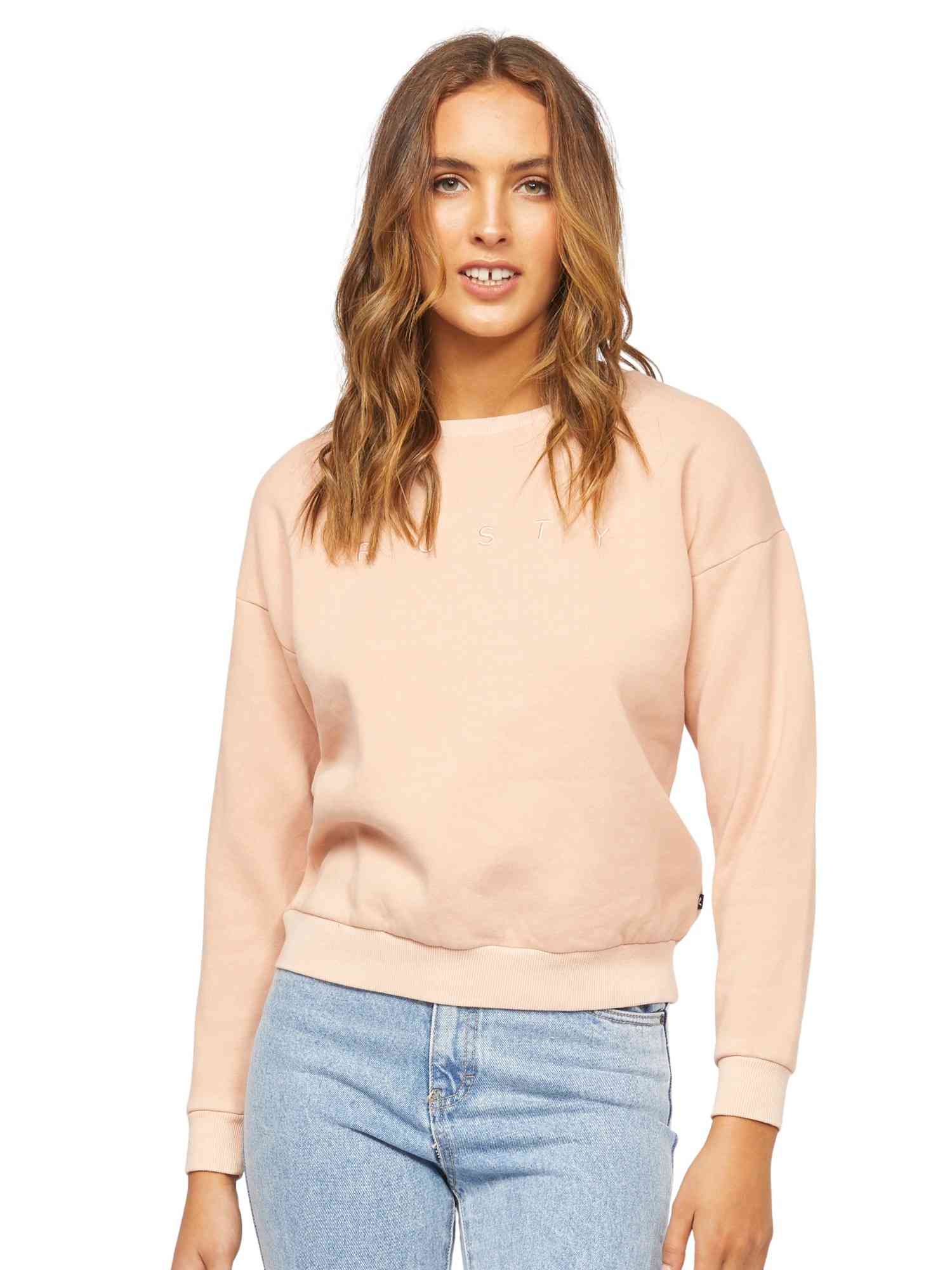 Rusty Essentials Ember Crew Neck Fleece - Rose Cloud Rusty Australia, 8 / Rose Cloud