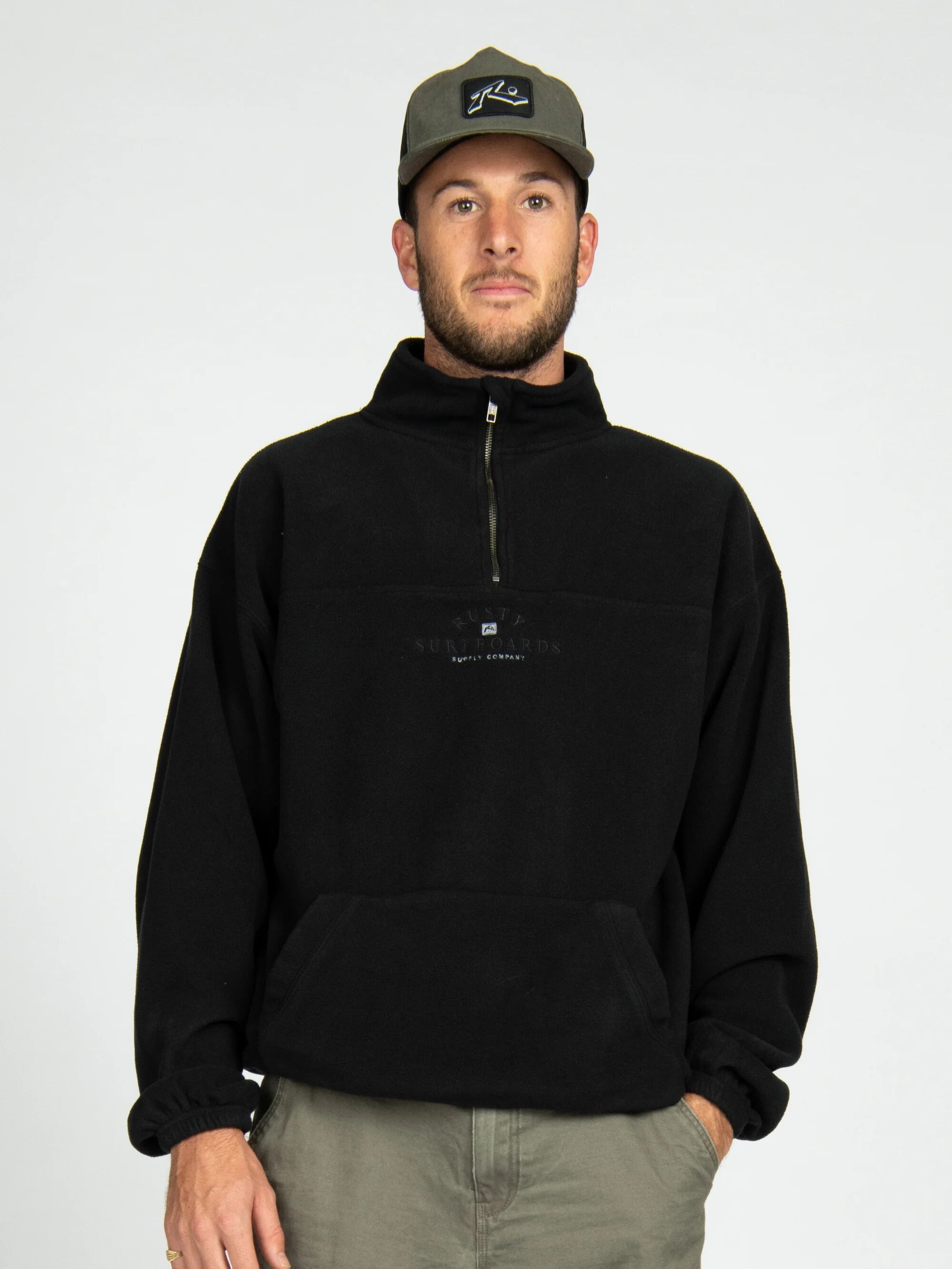 Rusty Australia Middle Section Crew Polar Fleece, L / Black