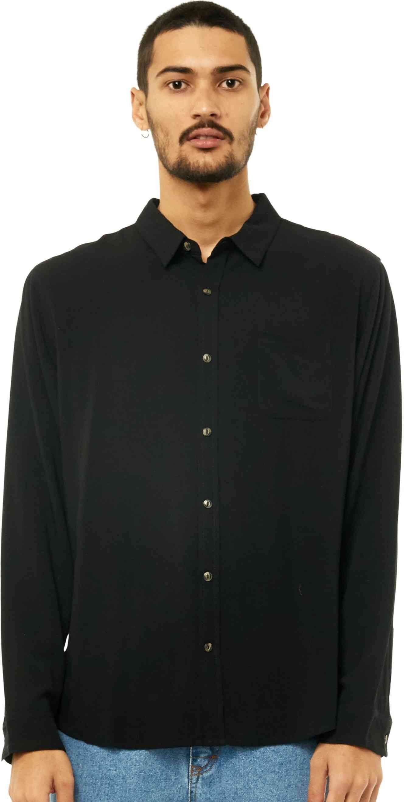 Rusty Razor Long Sleeve Rayon Shirt - Black Rusty Australia, M / Black