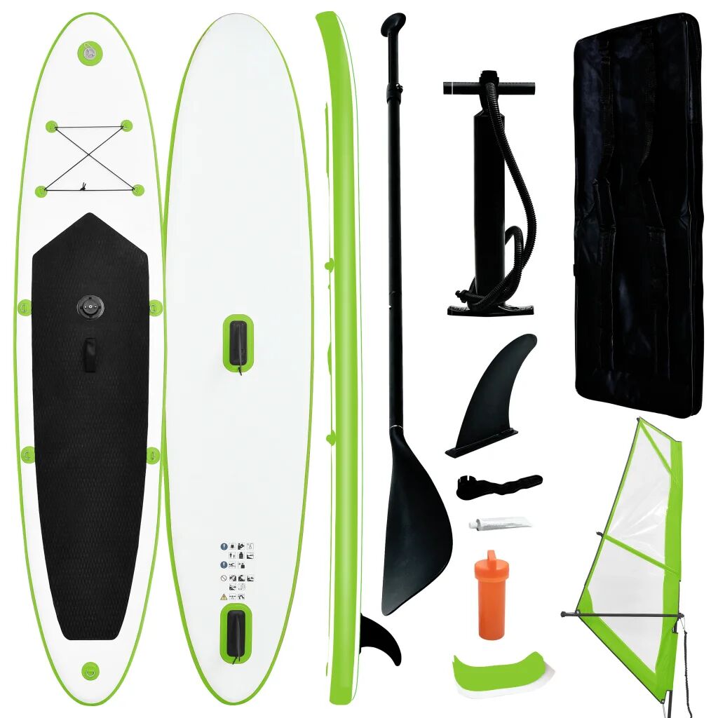 vidaXL Ensemble de planche SUP gonflable avec voile Vert et blanc