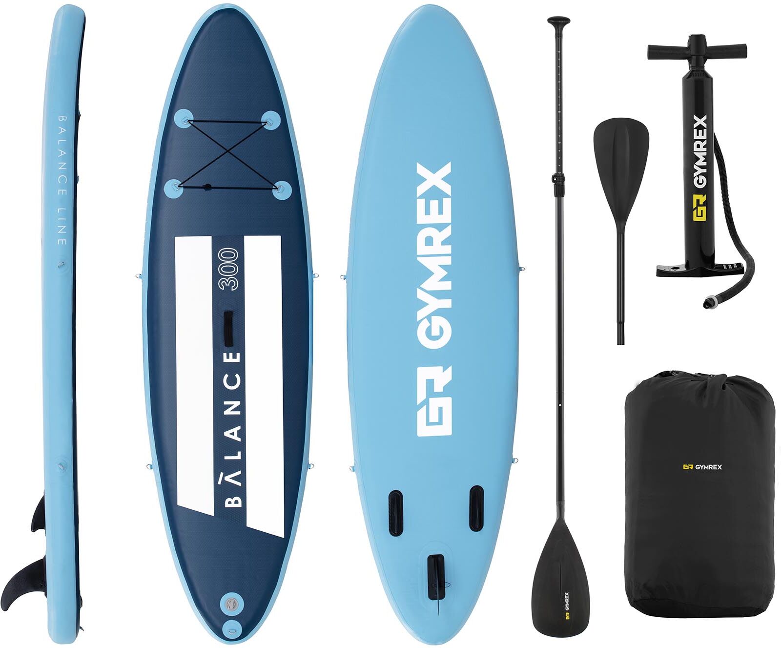 Gymrex SUP - 135 kg - blau/marineblau - Set mit Paddel und Zubehör