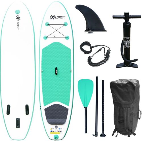 Explorer Inflatable SUP-Board EXPLORER „Stand Up Paddleset Explorer 300“ Wassersportboards Gr. 300x76x12,7cm 300 cm, grün (mint, weiß) Stand Up Paddle