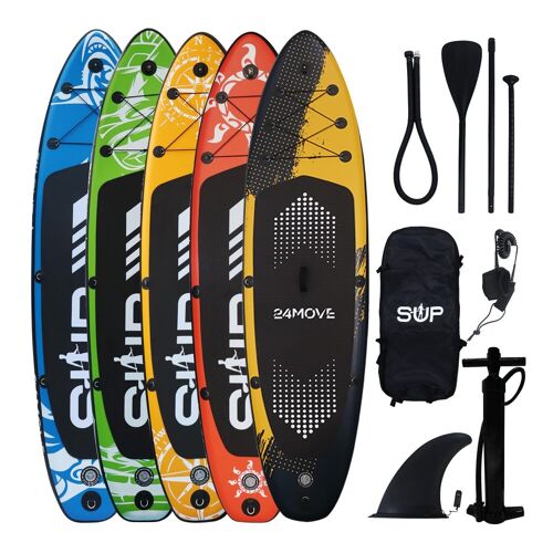 24MOVE Standup Paddle Board SUP, inkl. umfangreichem Zubehör, Paddel und Hochdruckpumpe, versch. Größen und Farben