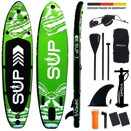 24MOVE® Standup Paddle SUP Board Set Grün 305, inkl. umfangreichem Zubehör, Paddel und Doppelhubpumpe