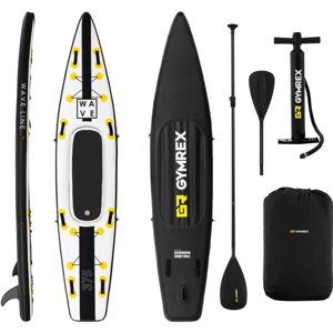 Gymrex Paddle-board - 120 kg - sort/gul - sæt inkl. paddel, sæde og tilbehør