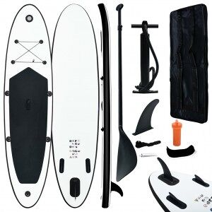 vidaXL Juego De Tabla De Paddle Surf Hinchable Negro Y Blanco