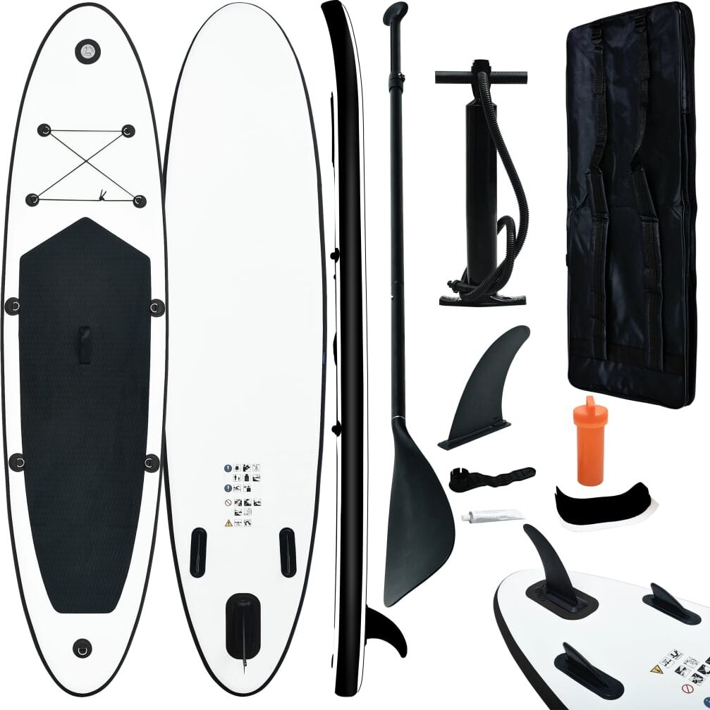 vidaXL Juego de tabla de paddle surf inflable negro y blanco