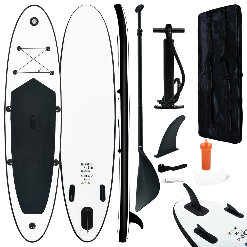 vidaXL Juego de tabla de paddle surf hinchable blanco y negro