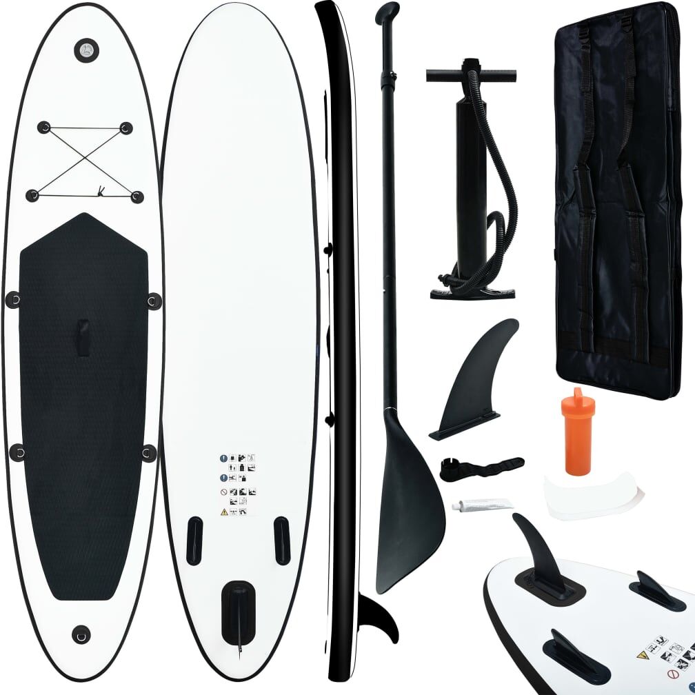 vidaXL Juego de tabla de paddle surf hinchable blanco y negro