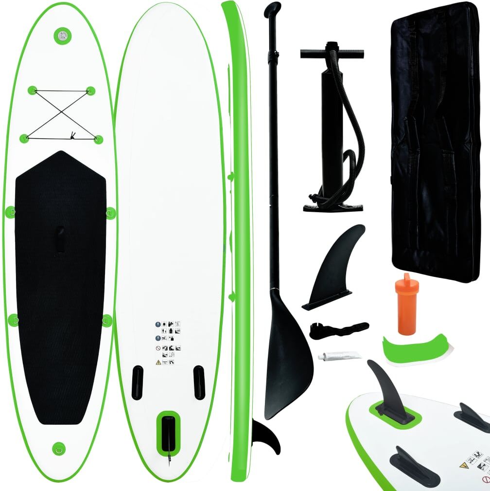 vidaXL Juego de tabla de paddle surf hinchable verde y blanco