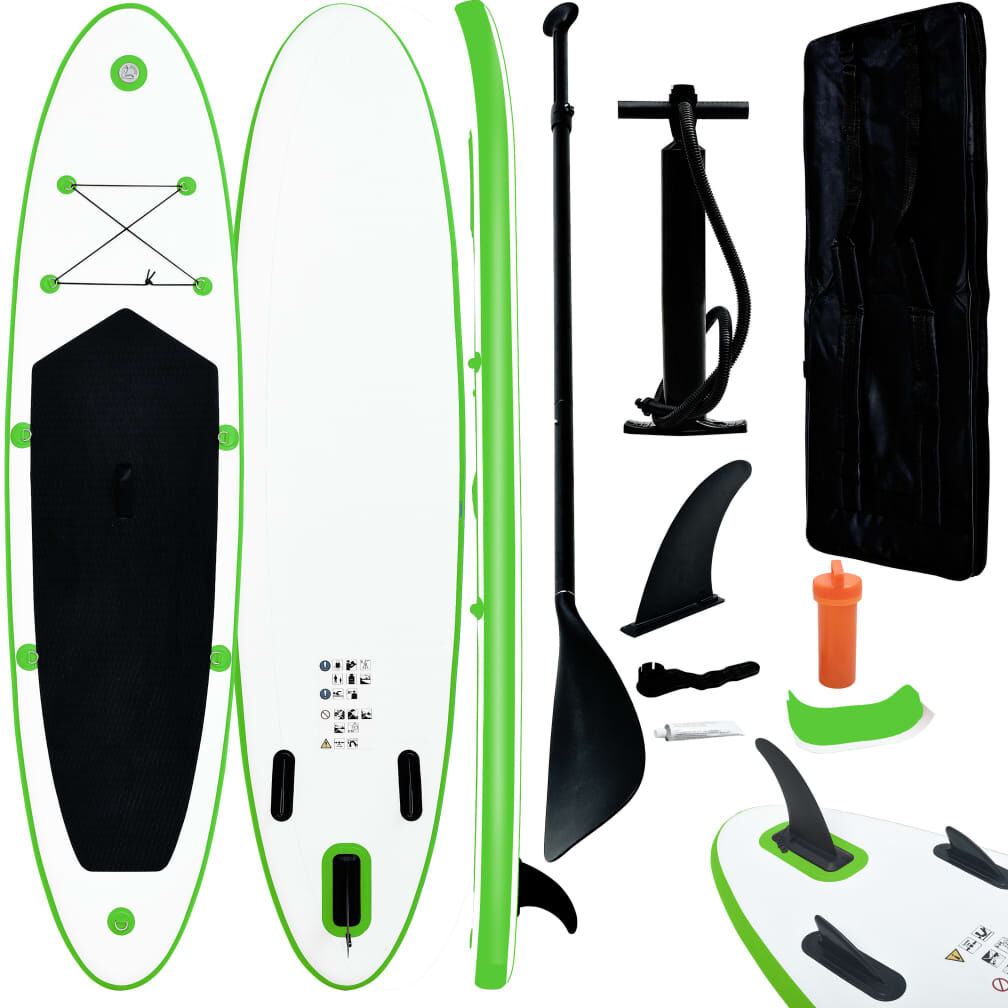 vidaXL Juego de tabla de paddle surf hinchable verde y blanco