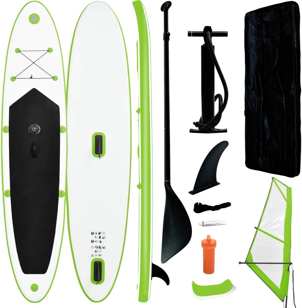 vidaXL Tabla de paddle surf inflable con vela verde y blanca