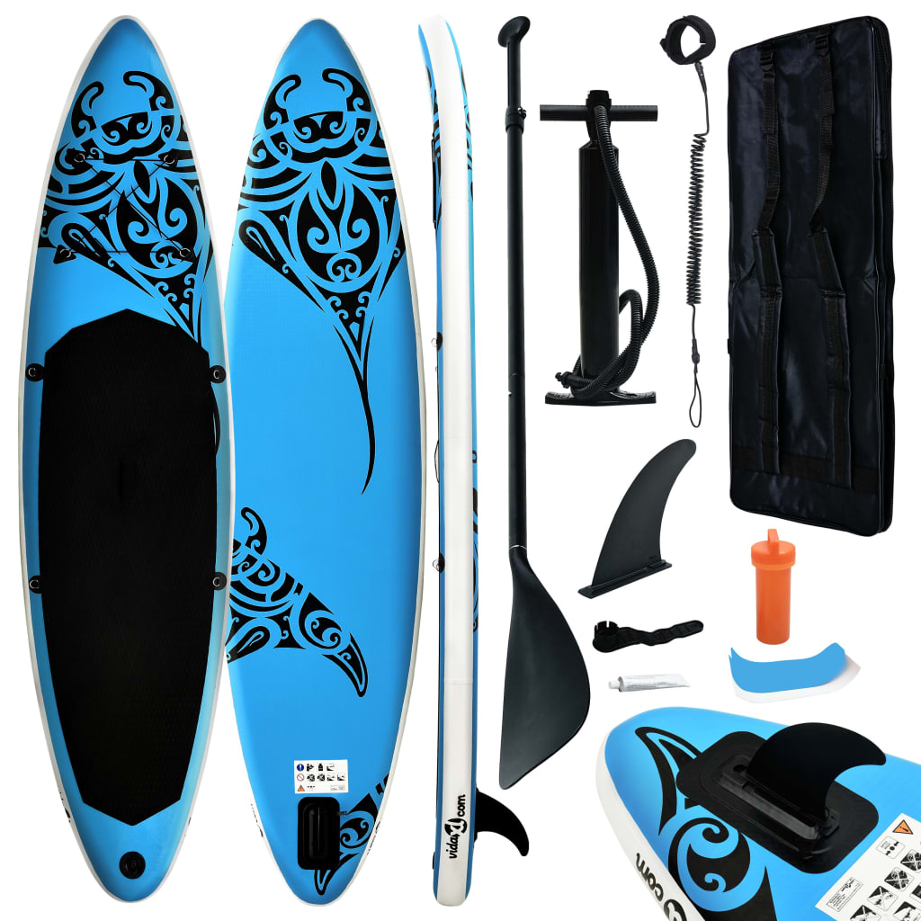 vidaXL Juego de tabla de paddle surf hinchable azul 366x76x15 cm