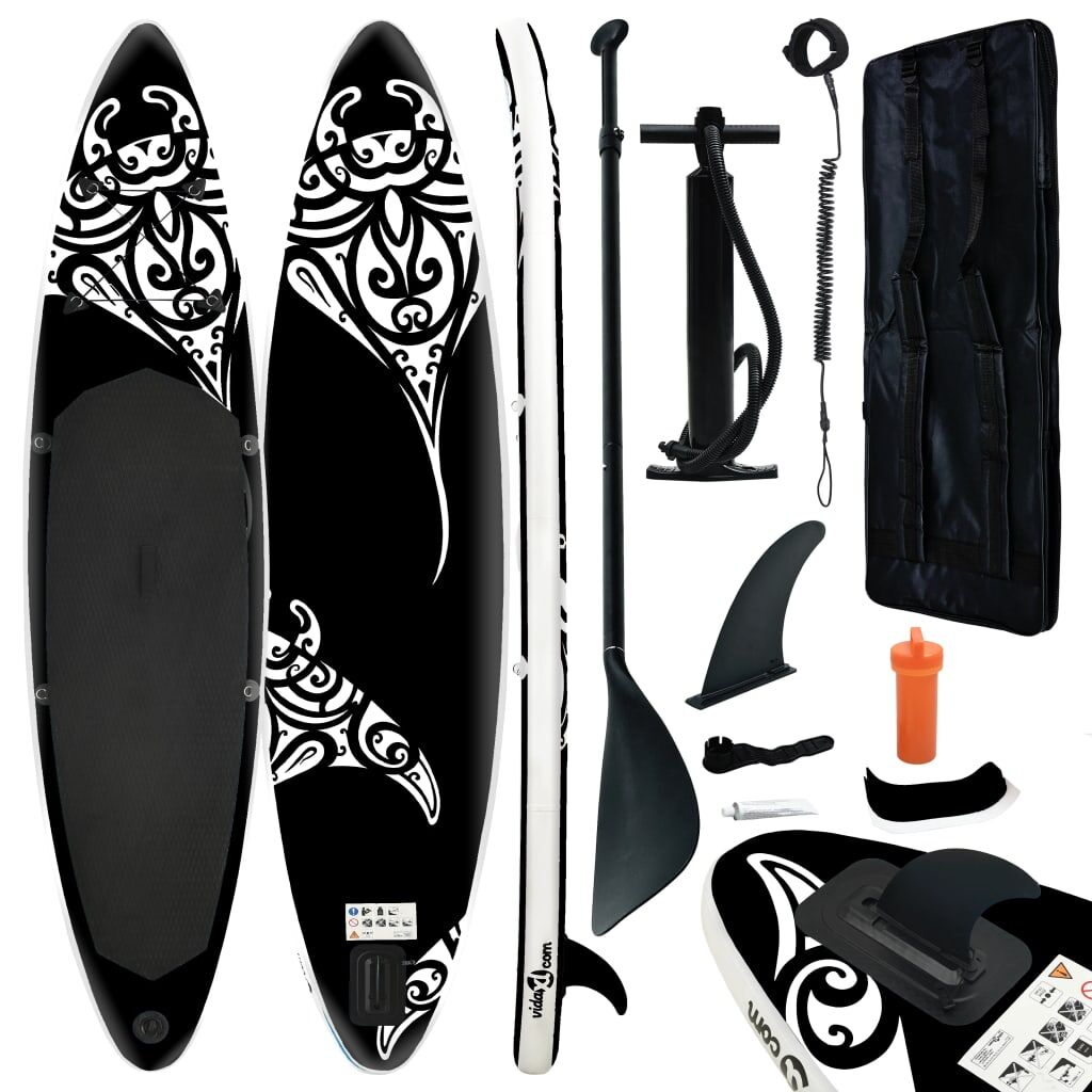 vidaXL Juego de tabla de paddle surf hinchable negro 305x76x15 cm