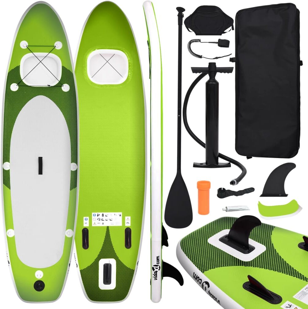 vidaXL Set de tabla de paddle surf hinchable verde 360x81x10 cm