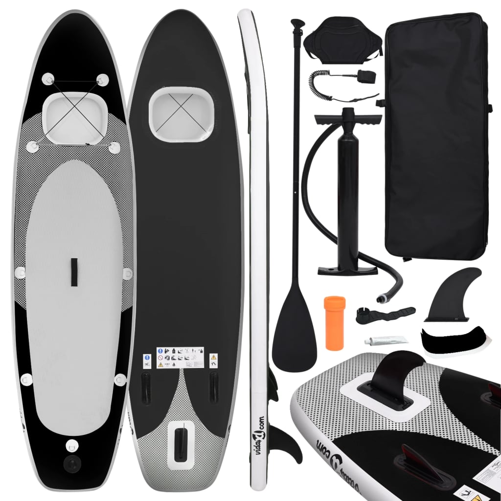 vidaXL Set de tabla de paddle surf hinchable negro 360x81x10 cm