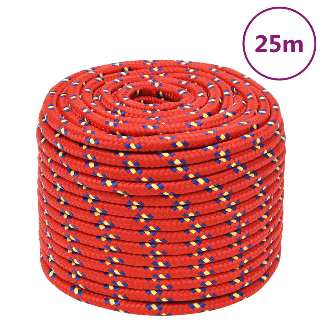 vidaXL Cuerda de barco polipropileno rojo 12 mm 25 m