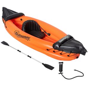 Outsunny Canoé kayak gonflable 1 personne avec gonfleur et rame en aluminium, orange